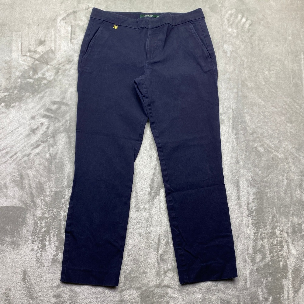 Lauren Ralph Lauren Navy Blue‎ Straight Leg Chino Pants Sz 8 Fits 31" Stretch
